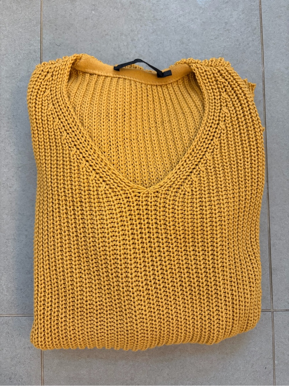 Jenni Kayne Oversized Ribbed in Cotton Cabin Mustard V-Neck Knit Sweater